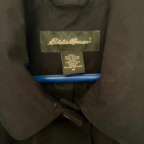 EDDIE BAUER Women's Black Mid Length Classic Trench Coat w/Pockets Lined Medium - Picture 4 of 8